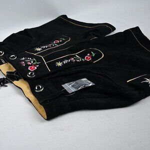 Suede Lederhosen Bavarian Leather Shorts with Embroidered Adjustable Suspenders